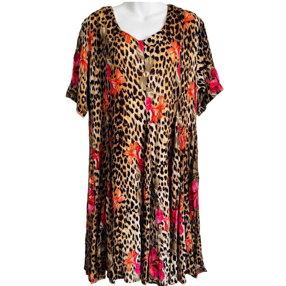 Vintage EMBLEM Floral Leopard Animal Print Oversized Flowy Dress Size S